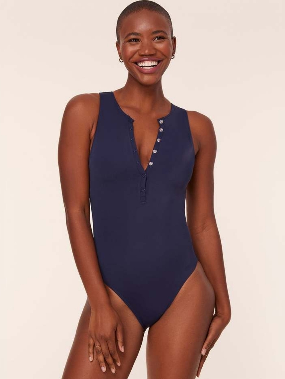 BALEAF Navy Henley Button-Front Bodysuit NWT